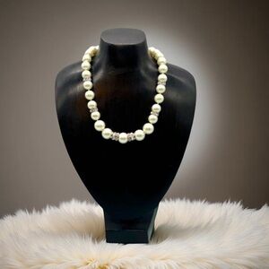 Vintage Givenchy Large Pearl and Rhinestone Necklace 15-18” EUC
